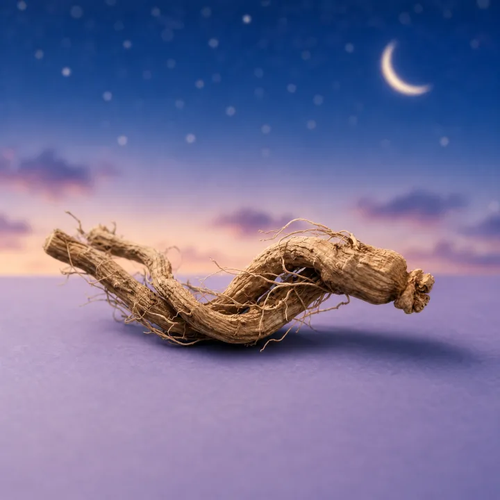 Valerian Root Extract ingredient visual with dried valerian roots for wind-down support